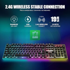 RedThunder K10 Wireless Gaming Keyboard, Rechargeable 3000mAh 2.4G LED Backlit Wireless Keyboard, Ergonomic Keyboard with Mechanical Feeling Keys for PC PS4 Xbox One Mac, Teclado Gamer, Black - Image 3