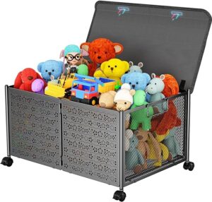 PHINOX Toy Box Storage, Toy Chest Organizers, Large Toy Box for Boys, 70L Toy Storage Organizer with Wheels, Metal Toy Storage for Nursery (Black) B2