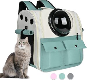 Top tasta Cat Backpack Carrier, Airline Approved, Ventilated Design, Breathable Mesh for Small Cats and Dogs for Hiking and Camping, Carry Up to 25 Pounds (Blue Upgrade) B4