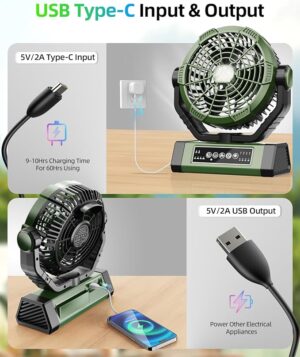 Korbot Camping Fan - 20000mAh 9-Inch Battery Operated Fan(60Hrs) - Portable Fan Rechargeable - USB Fan with Light & Remote for Indoor, Outdoor e.g. Travel, Fishing - Gifts for Men/Women/Boyfriend T5 - Image 5
