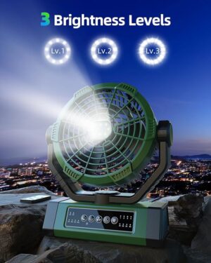 Korbot Camping Fan - 20000mAh 9-Inch Battery Operated Fan(60Hrs) - Portable Fan Rechargeable - USB Fan with Light & Remote for Indoor, Outdoor e.g. Travel, Fishing - Gifts for Men/Women/Boyfriend T5 - Image 6