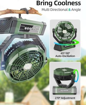 Korbot Camping Fan - 20000mAh 9-Inch Battery Operated Fan(60Hrs) - Portable Fan Rechargeable - USB Fan with Light & Remote for Indoor, Outdoor e.g. Travel, Fishing - Gifts for Men/Women/Boyfriend T5 - Image 3