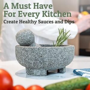 PriorityChef Granite Mortar and Pestle Set - 8 Inch Natural Stone Molcajete Mexicano for Spices, Seasonings, Pastes - Pestle and Mortar Bowl for Fresh Guacamole, Salsa, Pesto, Large, Grey G10 - Image 4