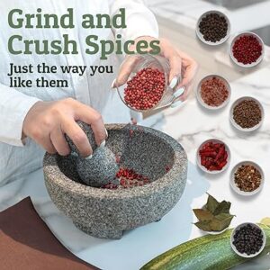 PriorityChef Granite Mortar and Pestle Set - 8 Inch Natural Stone Molcajete Mexicano for Spices, Seasonings, Pastes - Pestle and Mortar Bowl for Fresh Guacamole, Salsa, Pesto, Large, Grey G10 - Image 3