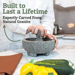 PriorityChef Granite Mortar and Pestle Set - 8 Inch Natural Stone Molcajete Mexicano for Spices, Seasonings, Pastes - Pestle and Mortar Bowl for Fresh Guacamole, Salsa, Pesto, Large, Grey G10 - Image 2