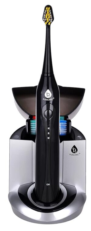 Pursonic S450 Deluxe Plus Sonic Rechargeable Toothbrush with built in UV sanitizer and bonus 12 brush heads included, Black, 1.25 Pound K4 - Image 3