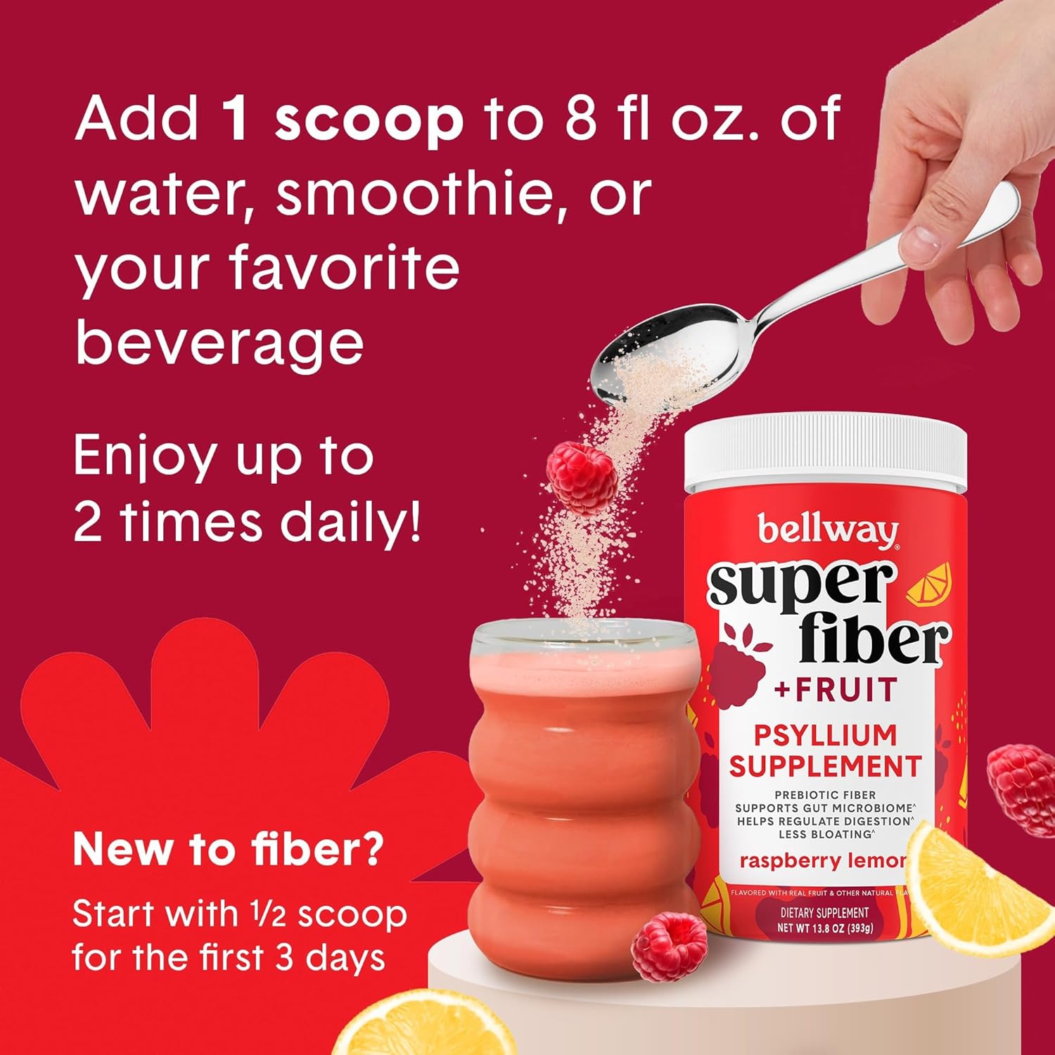 Bellway Super Fiber + Fruit Powder – Raspberry Lemon (50 Servings) - Image 6
