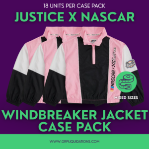 Justice Girl's NASCAR X Justice Collab Racing Pullover Windbreaker Jacket Case Pack - 18 Units (Mixed Sizes)