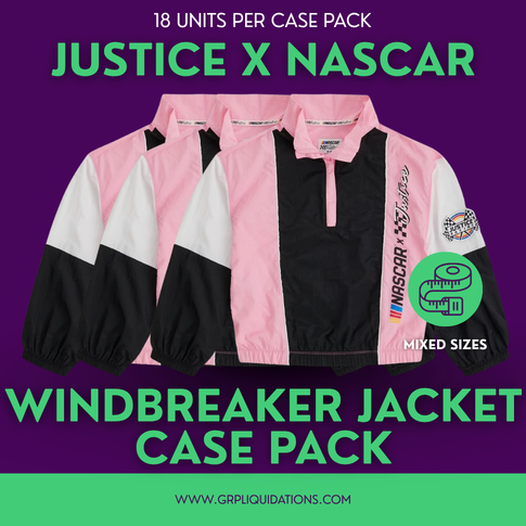 Justice Girl's NASCAR X Justice Collab Racing Pullover Windbreaker Jacket Case Pack - 18 Units (Mixed Sizes)